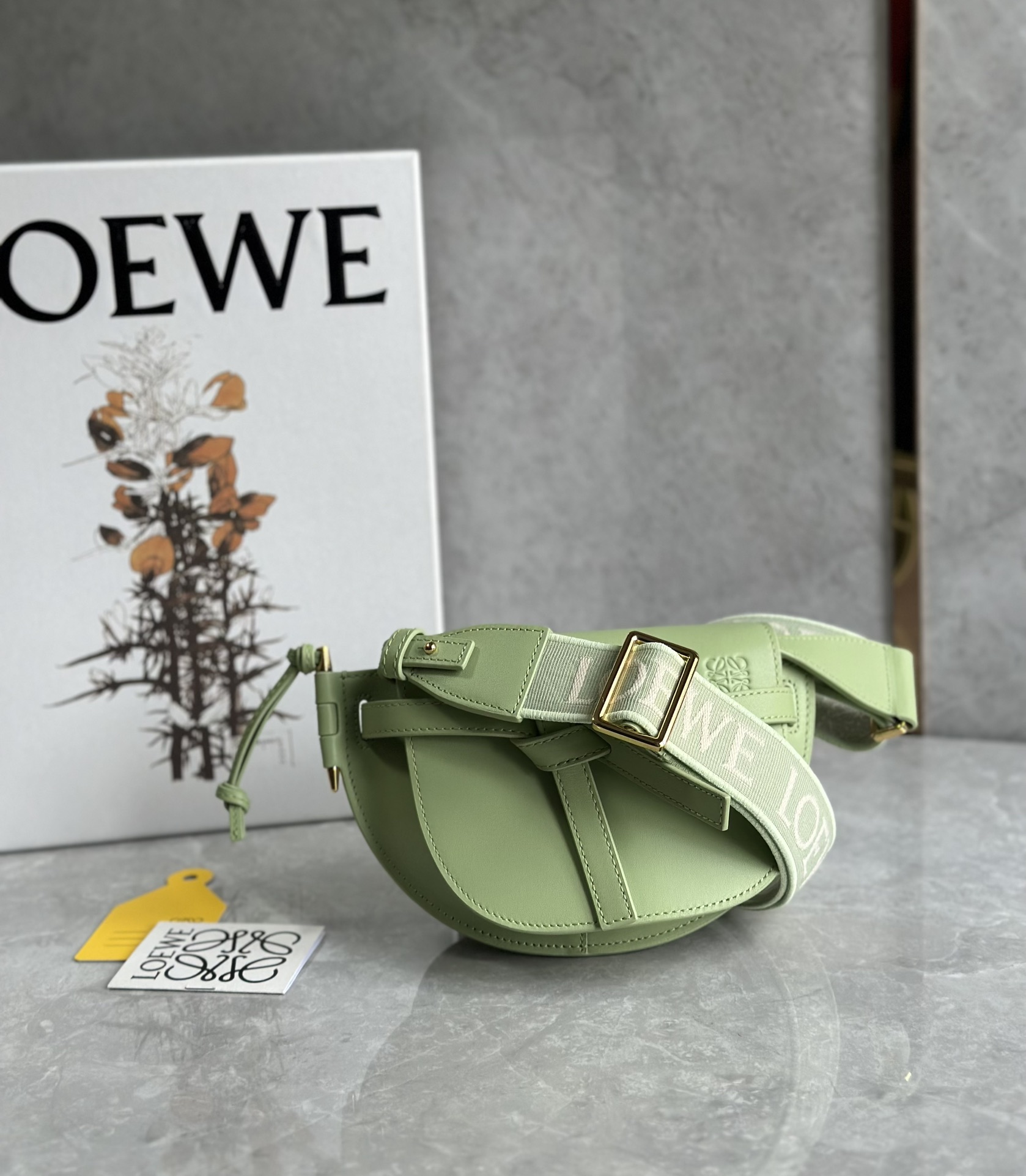 Loewe Mini Gate Dual Bag in Soft Calfskin and Jacquard Green